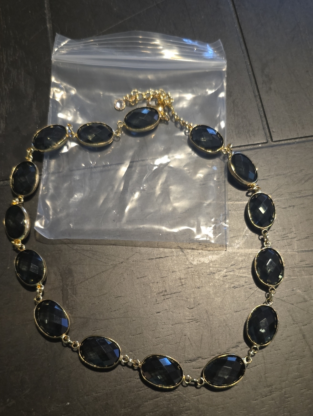 16" Black Onyx Oval Shape Faceted Bezel Necklace